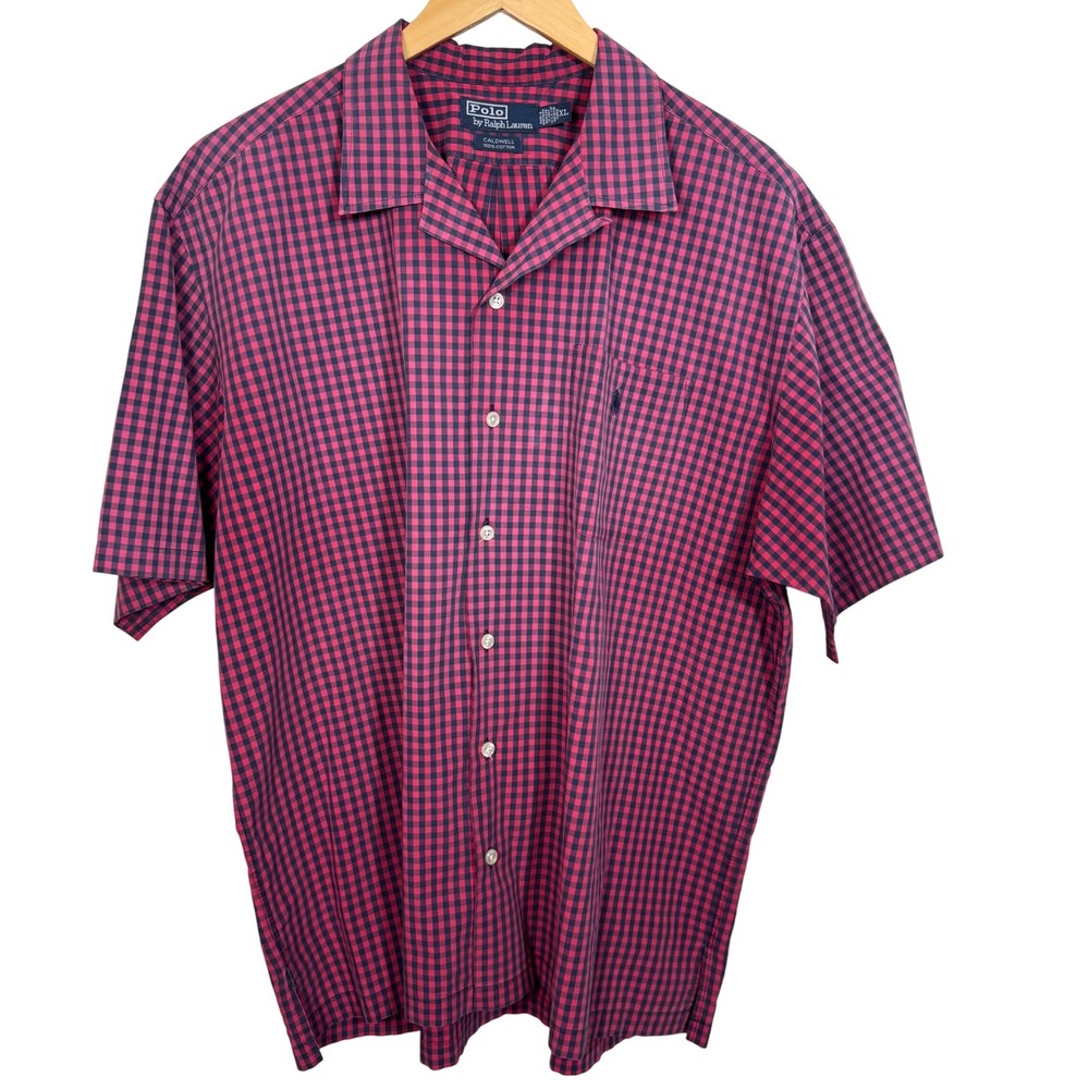 Polo Ralph Lauren VTG 90s XL Caldwell Camp Shirt‎ Buttondown Red Black *Read